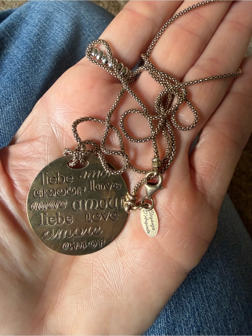 Long Sterling Silver "Love" 
Pendant Necklace in Gold Plate Y2K